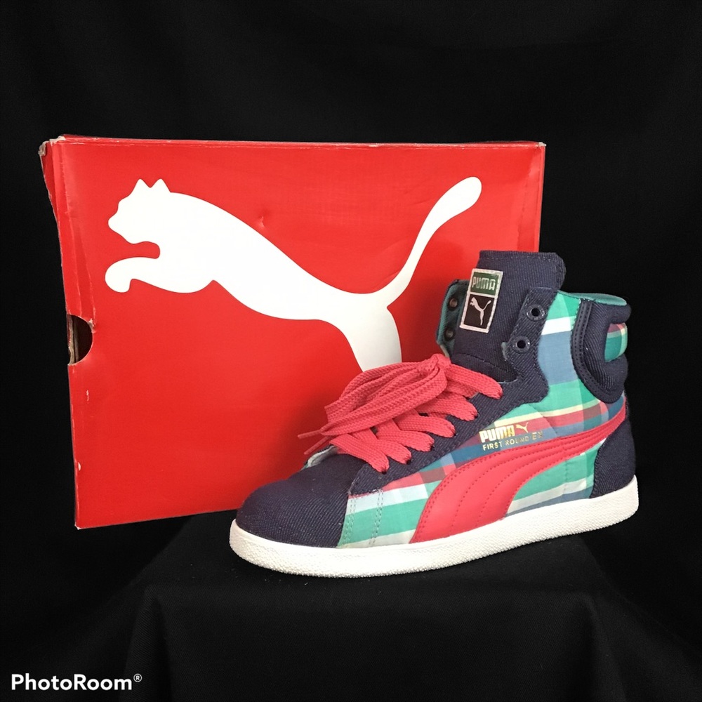Puma first round Lady Madras high top sneakers.